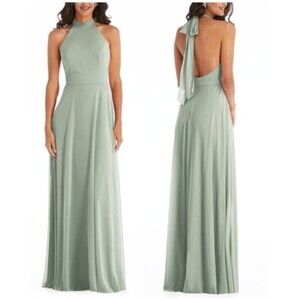 After Six High Neck Halter Lux Chiffon Backless Evening Gown Dress Size 2